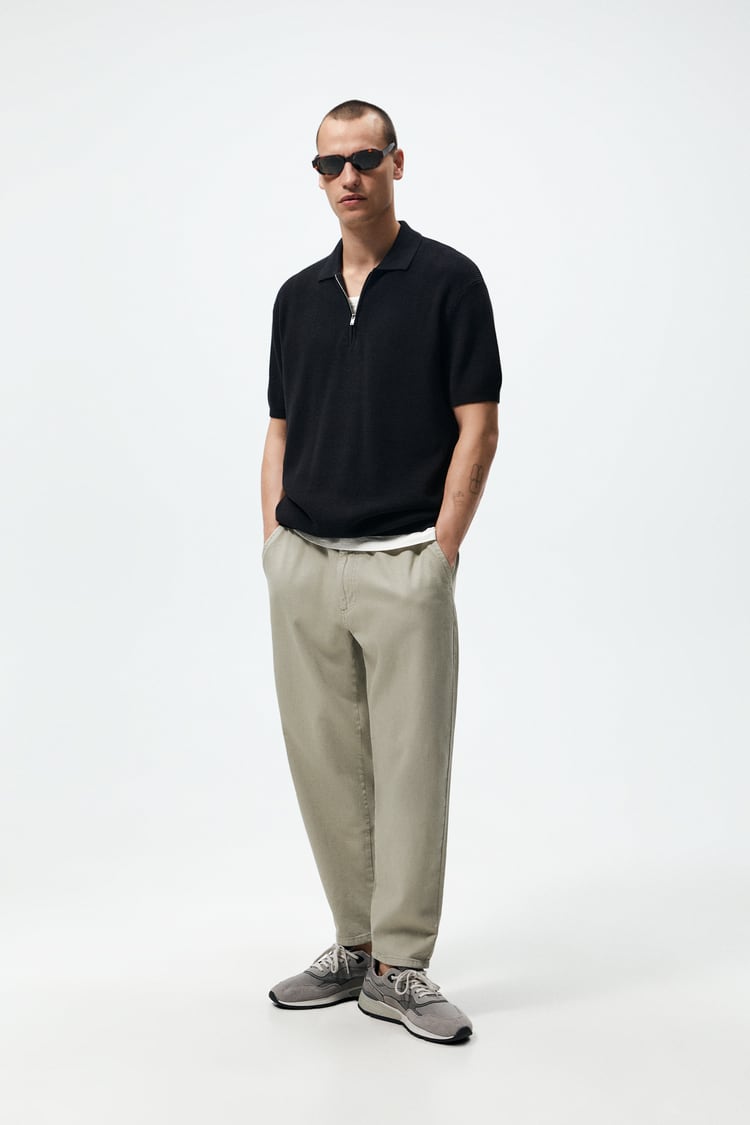 Zara zippered knit polo in black