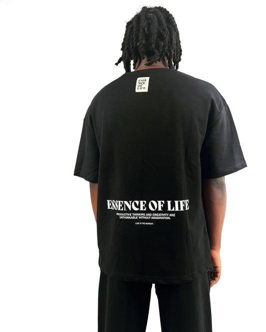 Vamos Essence Of Life Backprint Oversize T-shirt & Trouser Set in Black
