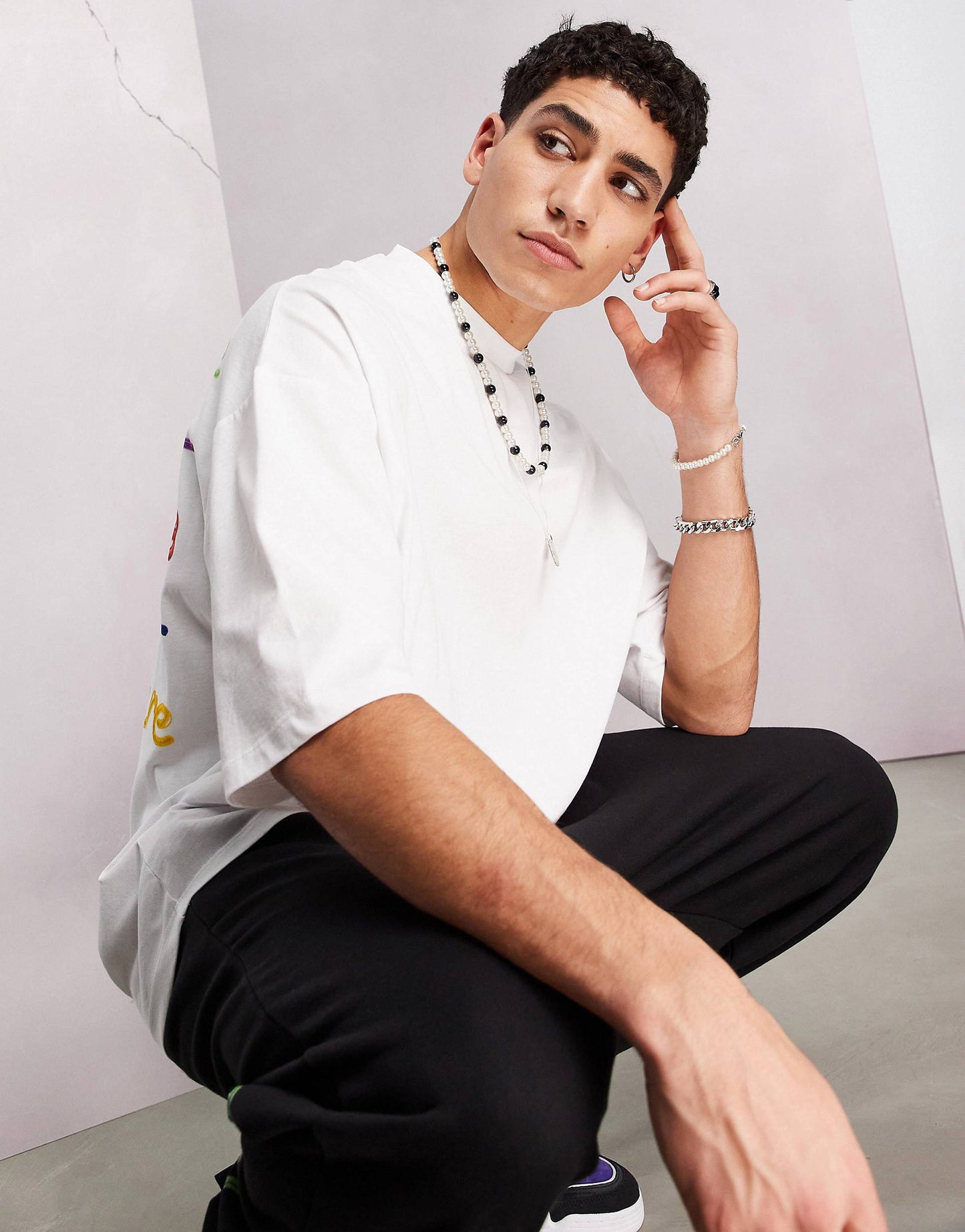 ASOS Dark Future Oversized T-Shirt With Multi Bubble Logo Back Graphic In White