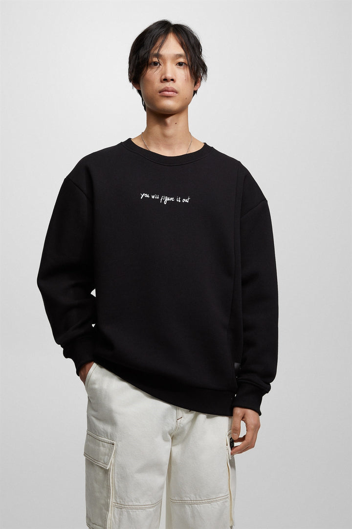 Pull&Bear text sweatshirt in black