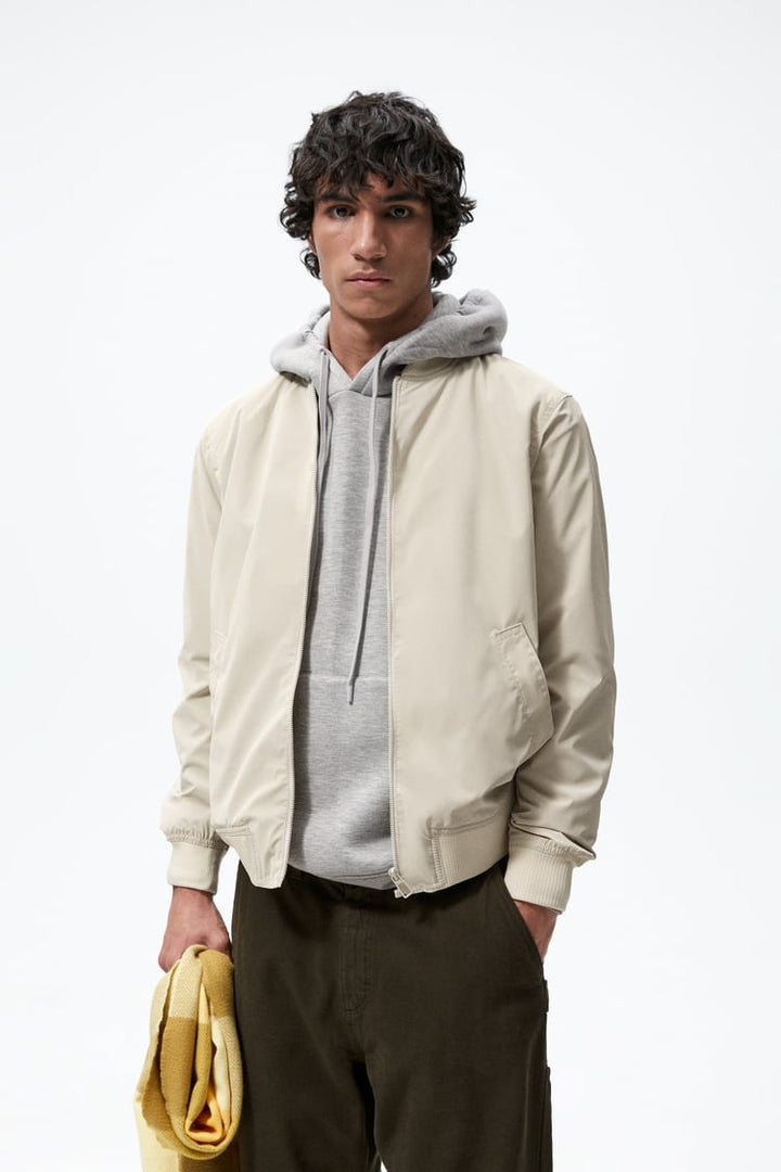 Zara Basic Bomber Jacket in Sand