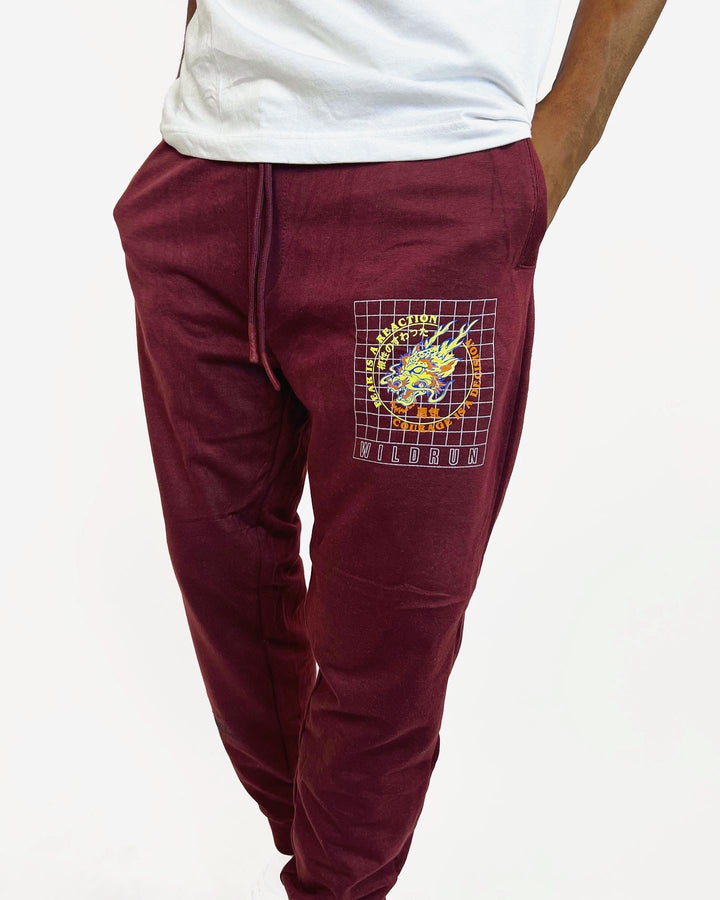 Twenty4 man Dragon Print Jogger pants in Burgundy