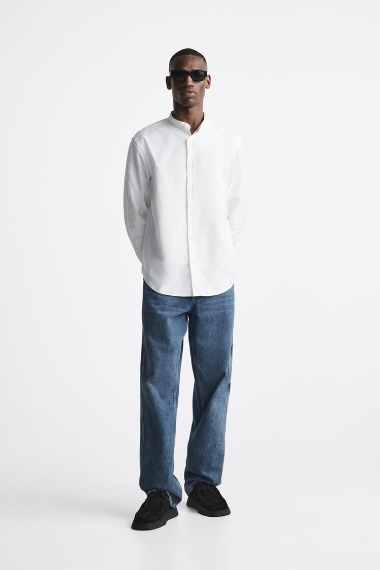 Zara band collar Oxford shirt in white