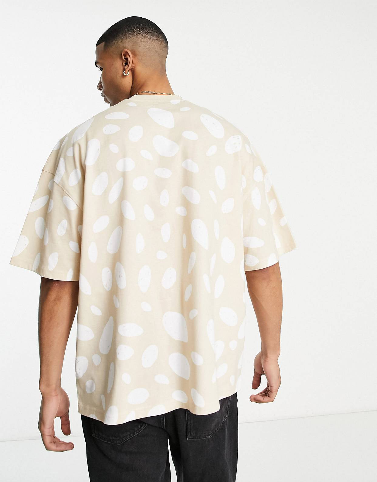 Topman Extreme Oversized T Shirt With All Over Polka Print In Stone Garmisland