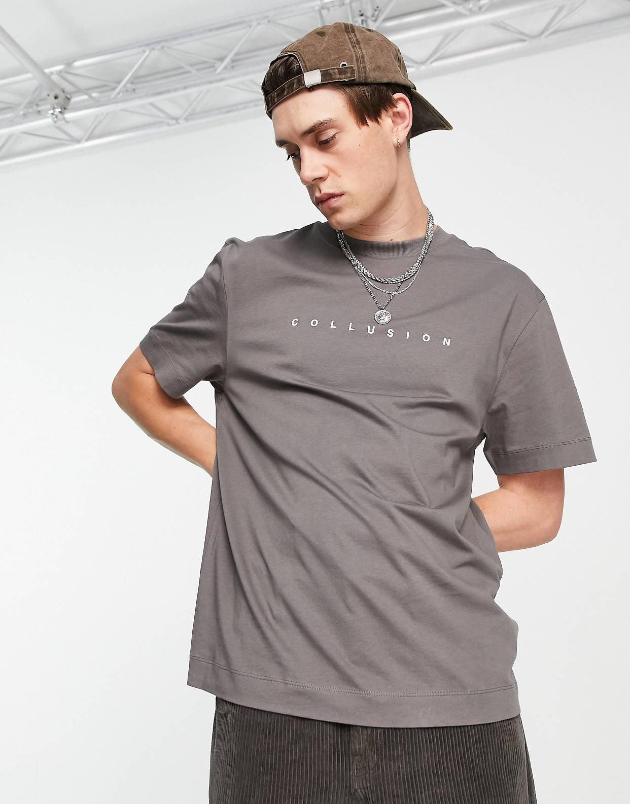 COLLUSION logo t-shirt in charcoal