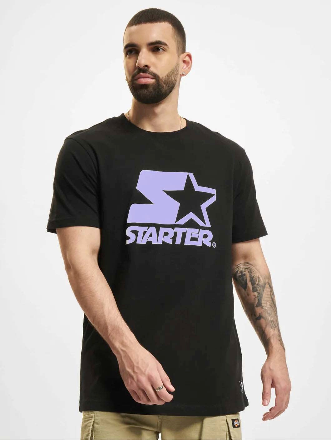 Starter logo print T-shirt in black/purple