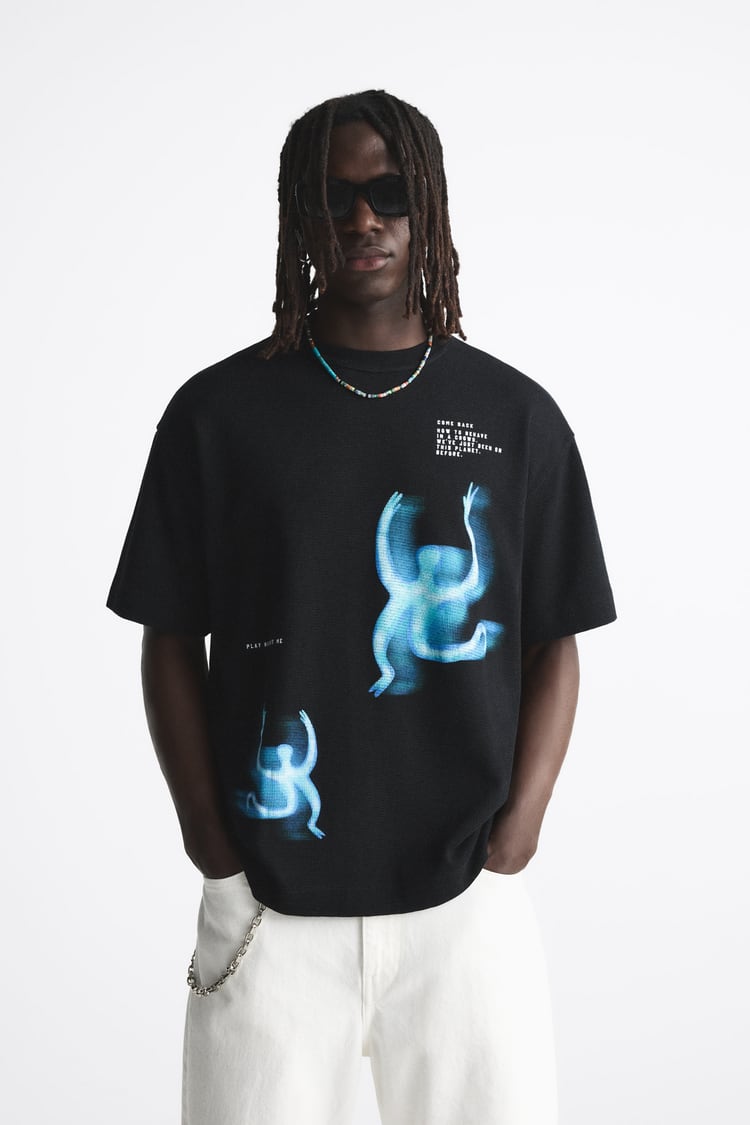 ZARA PRINTED KNIT T-SHIRT BLACK