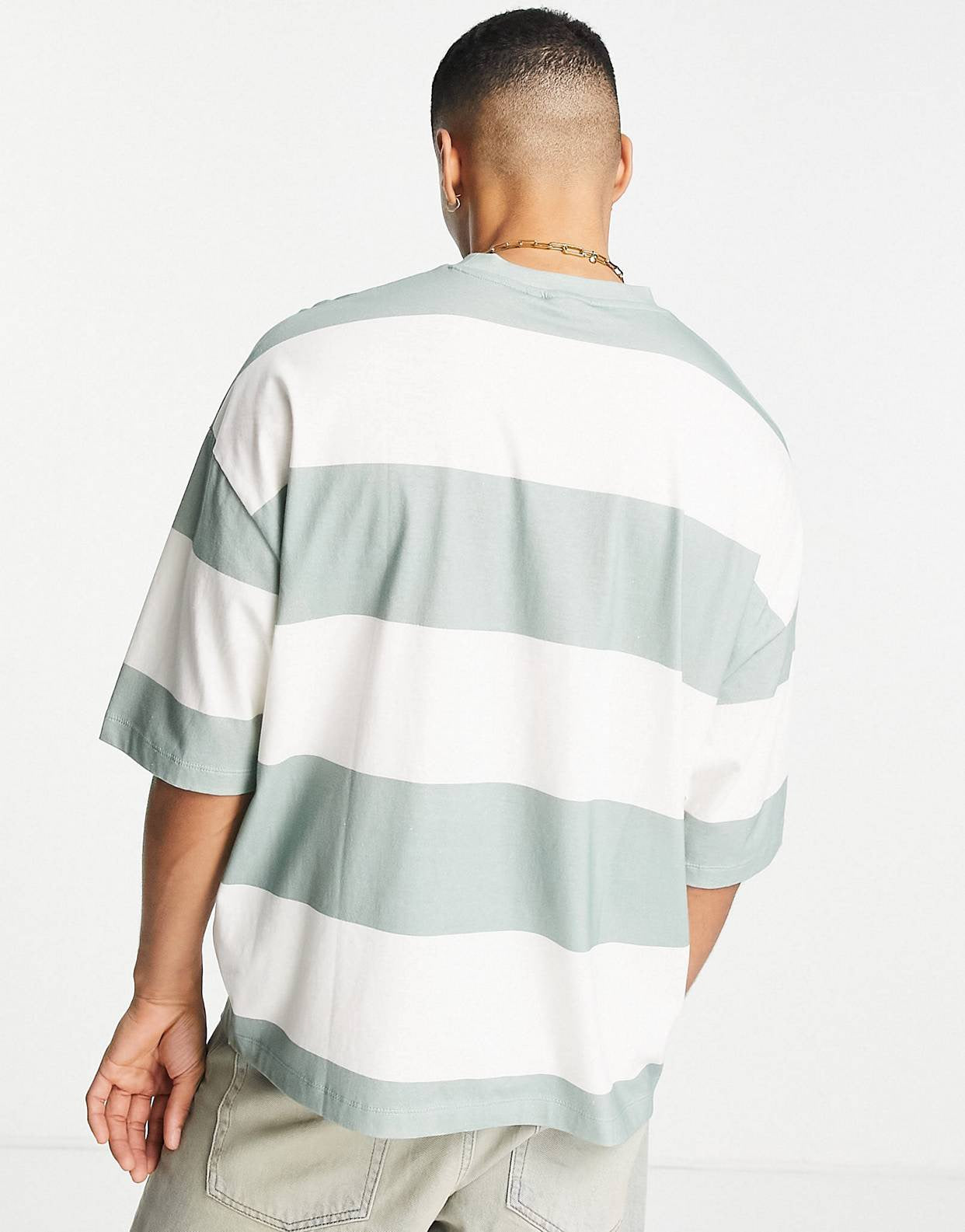 ASOS DESIGN oversized stripe t-shirt in blue with New Orleans city print